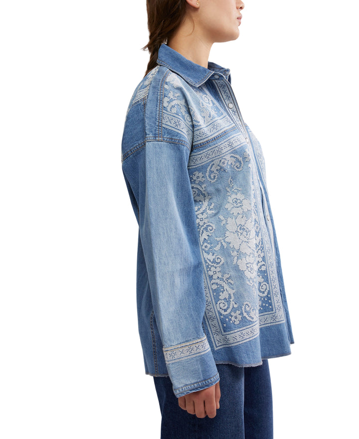 Lace Embroidered Denim Shirt