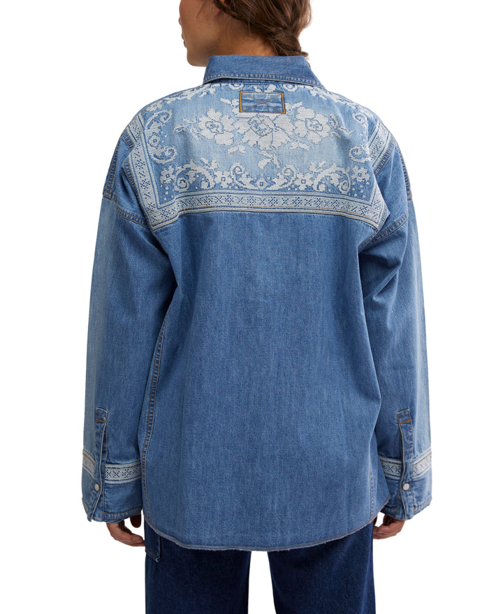 Lace Embroidered Denim Shirt