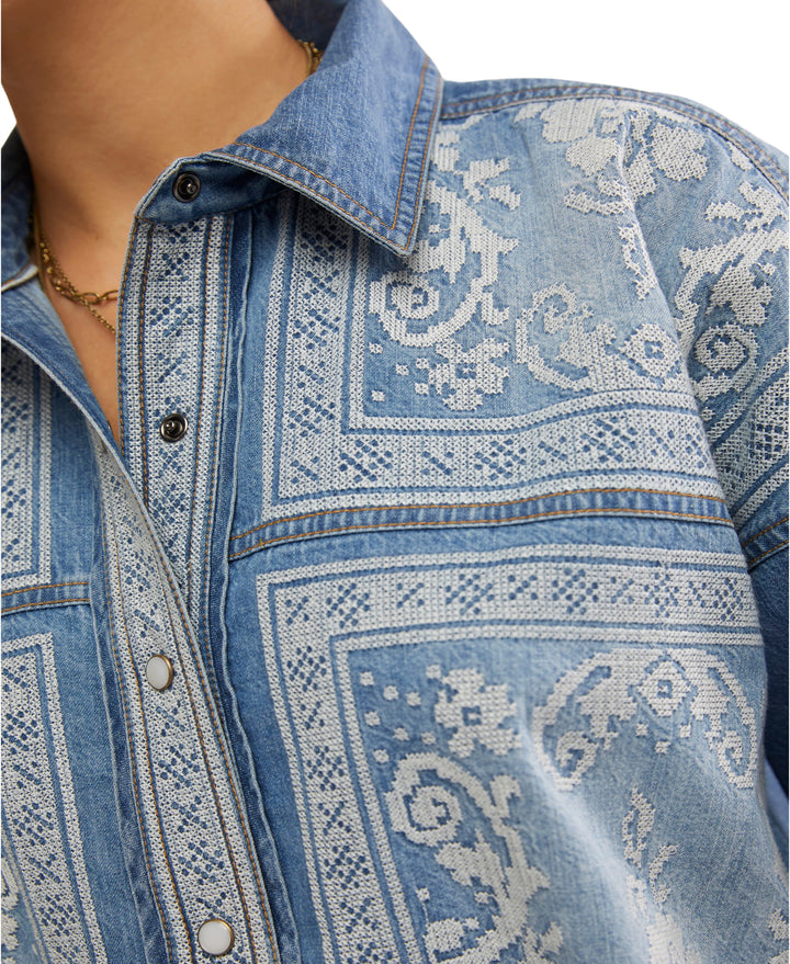 Lace Embroidered Denim Shirt