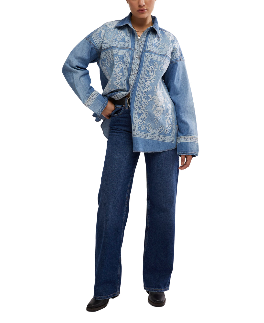 Lace Embroidered Denim Shirt