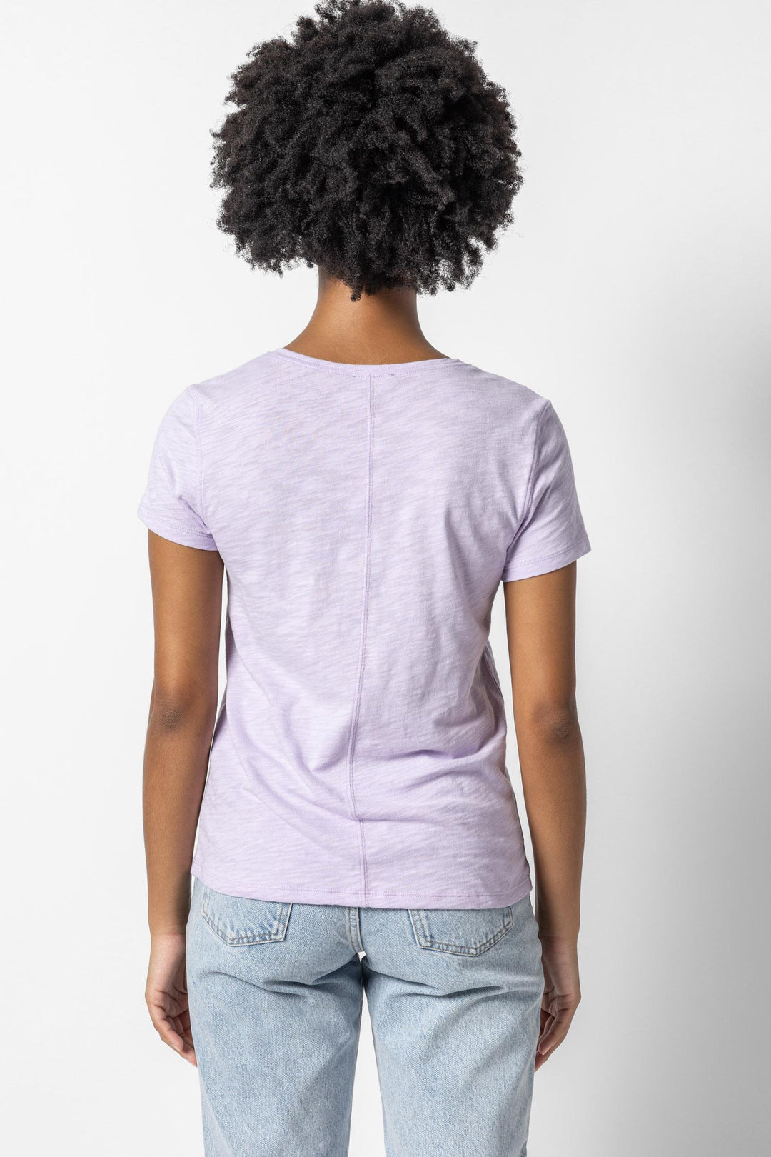 V-Neck Short Sleeve Back Seam Tee in Lily