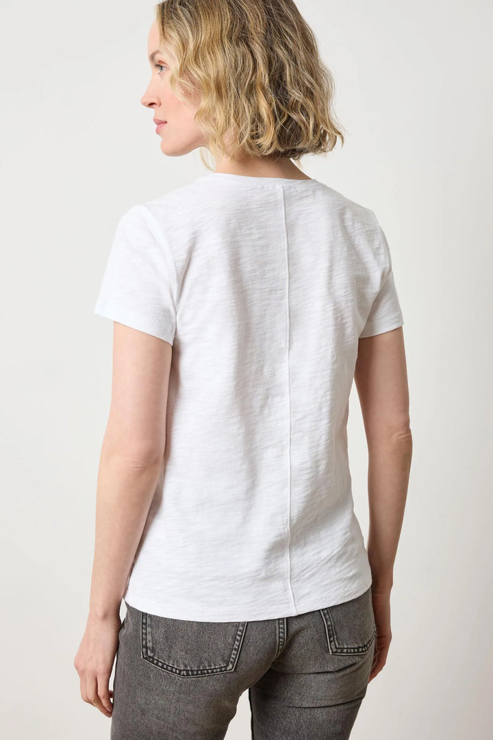 White V-Neck Short Sleeve Seam Tee