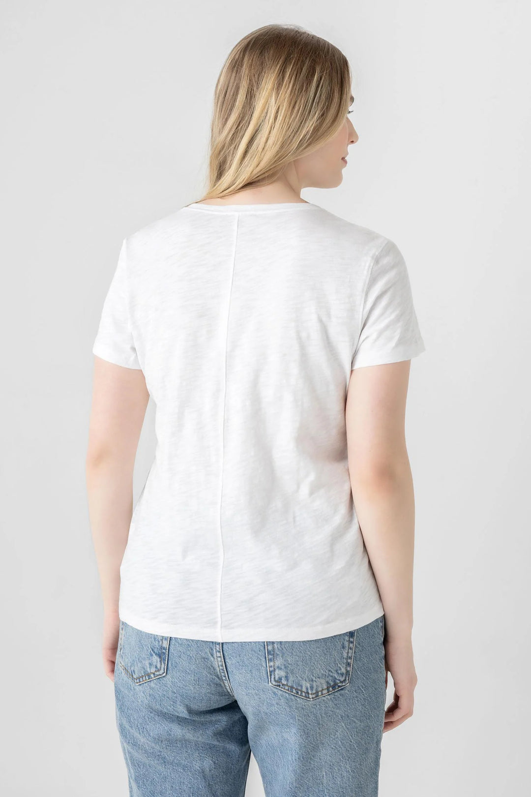 White V-Neck Short Sleeve Seam Tee