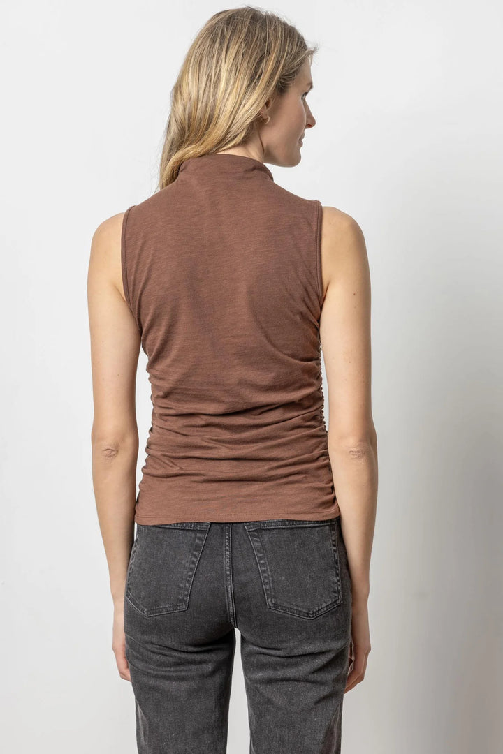 Shirred Mock Neck Tank in Java