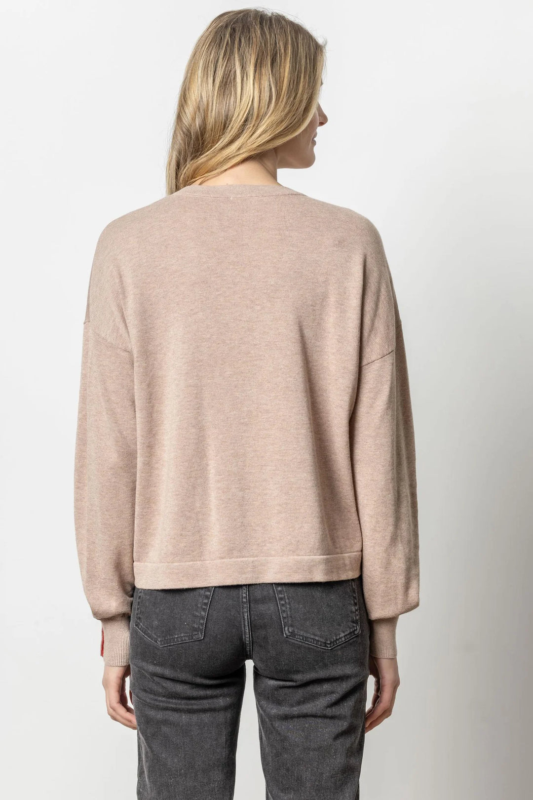 Snap Cuff V-Neck Sweater in Twig