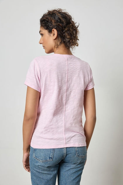 Short Sleeve Back Seam V-Neck In Peony