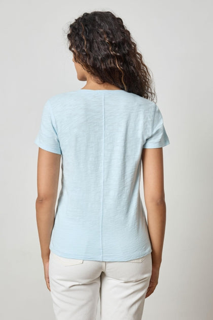 Short Sleeve Back Seam V-Neck In Spa