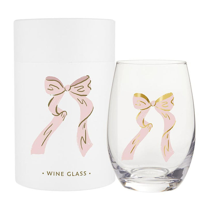 Stemless Glass - Pink Bow