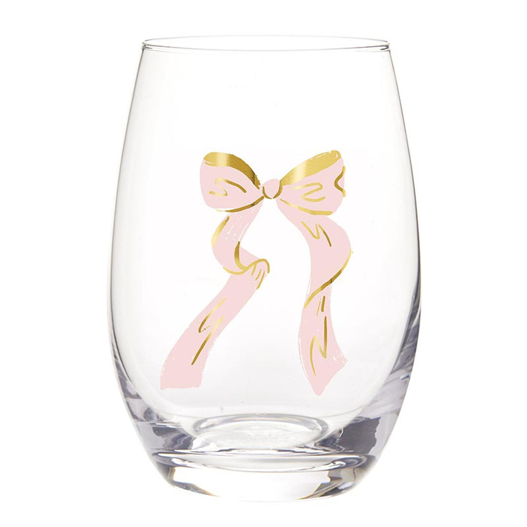 Stemless Glass - Pink Bow