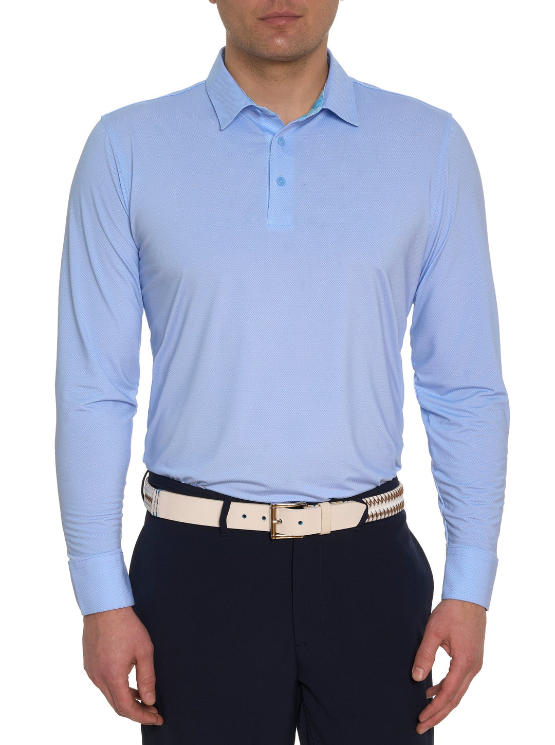 Alastor Long Sleeve Knit Polo in Light Blue