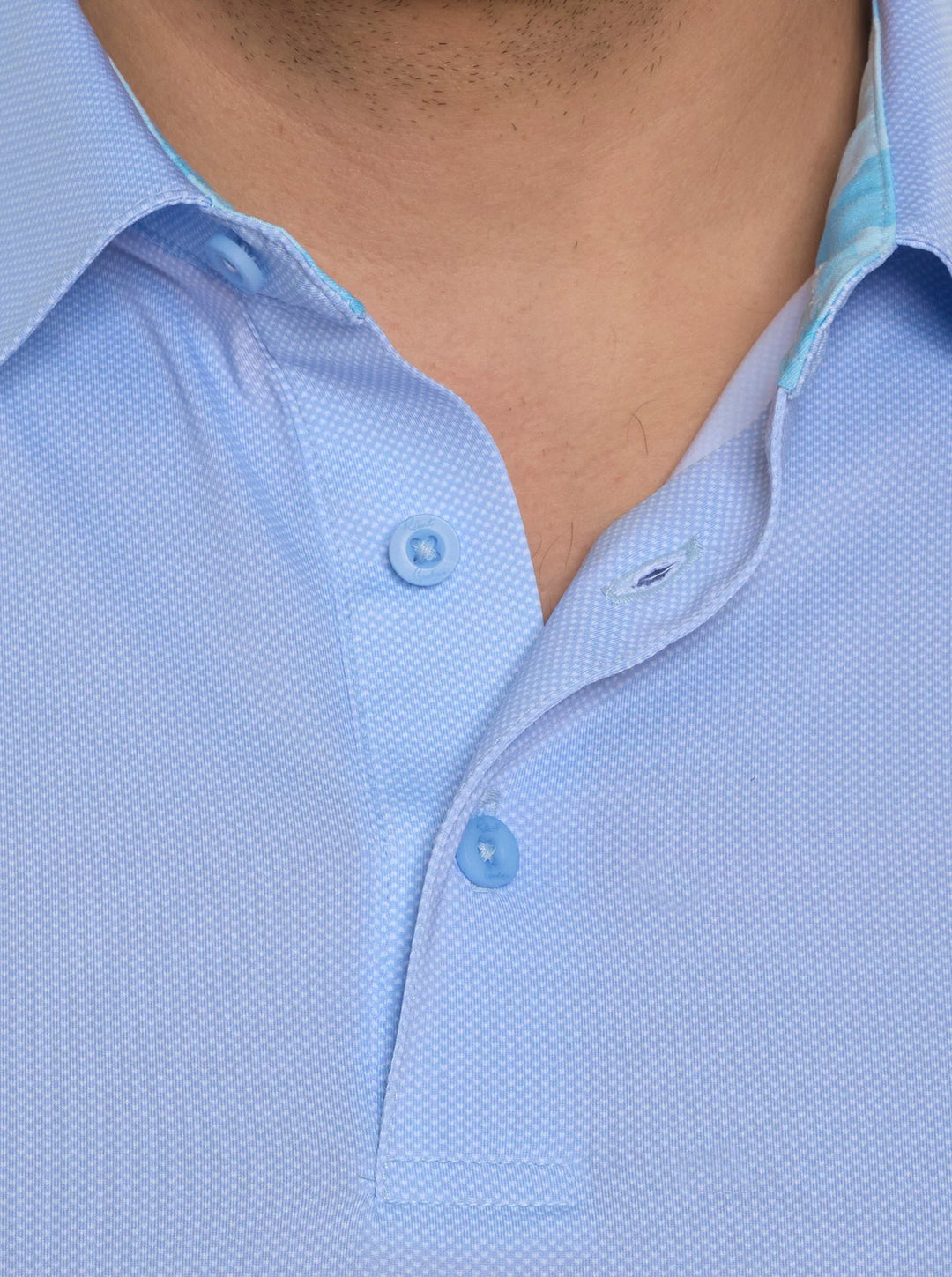 Alastor Long Sleeve Knit Polo in Light Blue