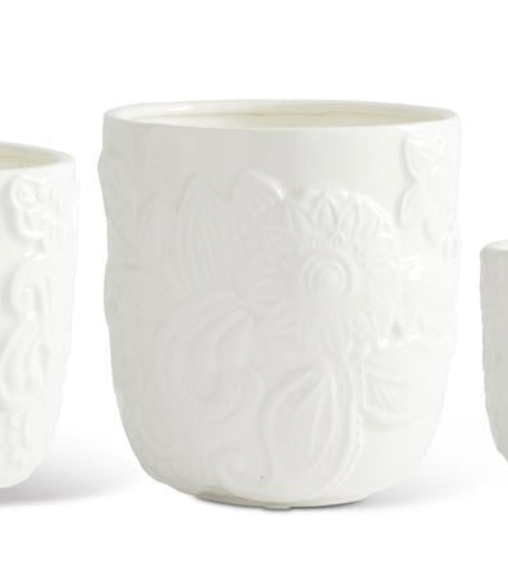 White Embossed Pot - Madison's Niche 