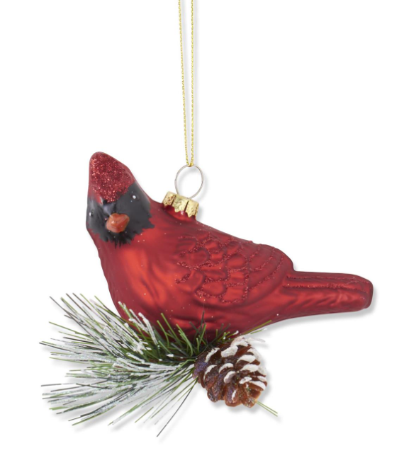 Cardinal Ornament with Pinecone