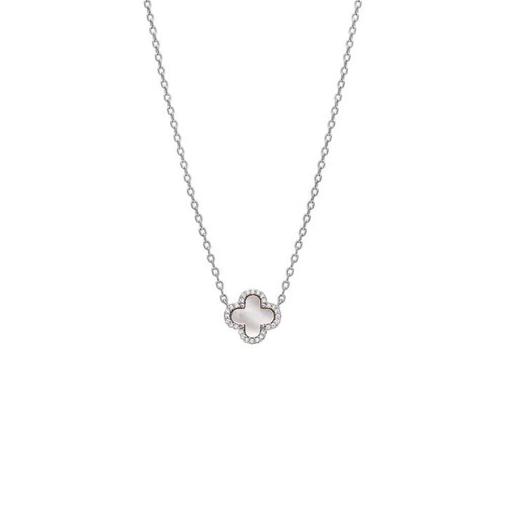 Pave Four Leaf Clover Necklace in Silver