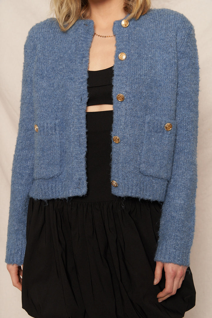 Blue Round Neck Sweater Cardigan