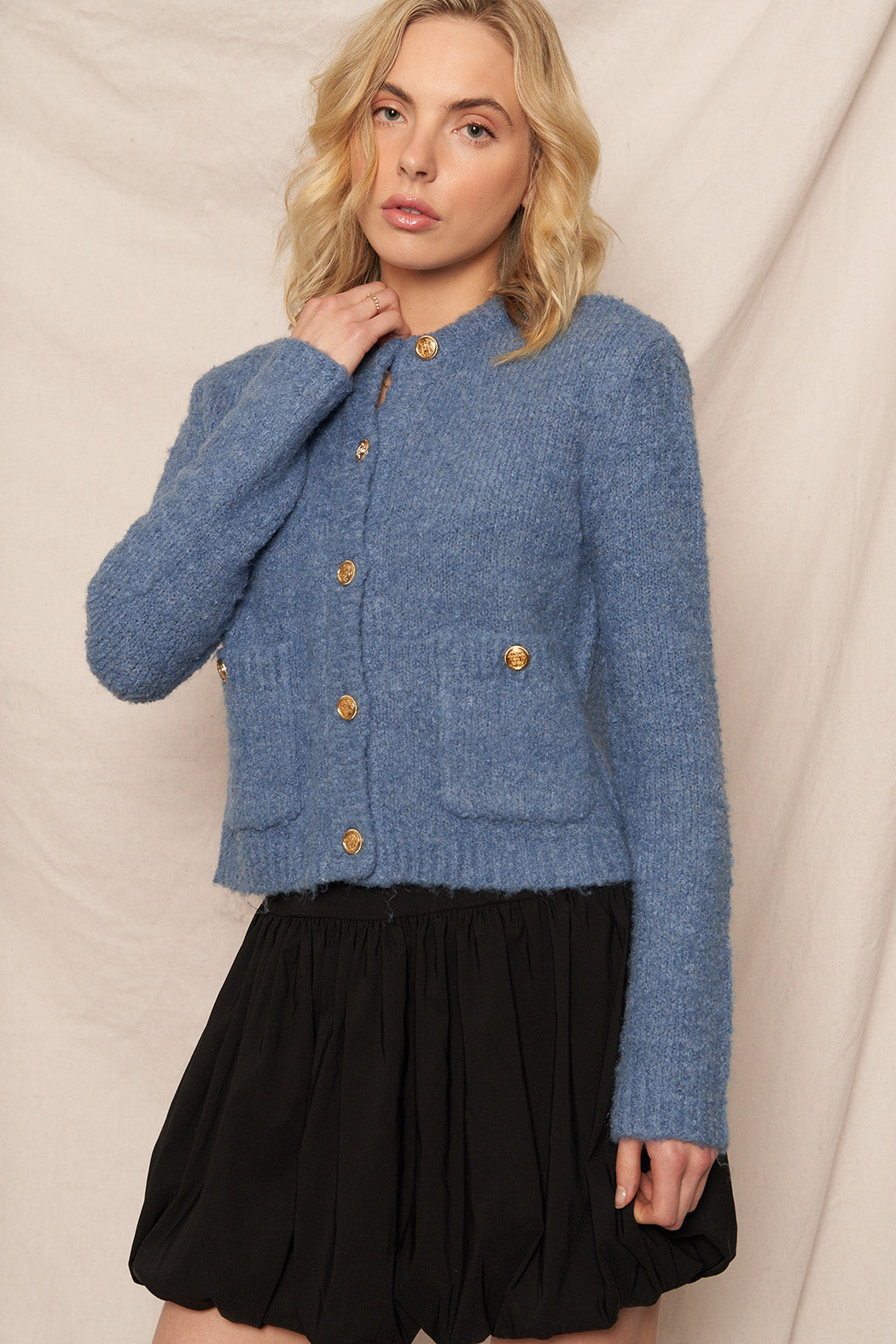 Blue Round Neck Sweater Cardigan