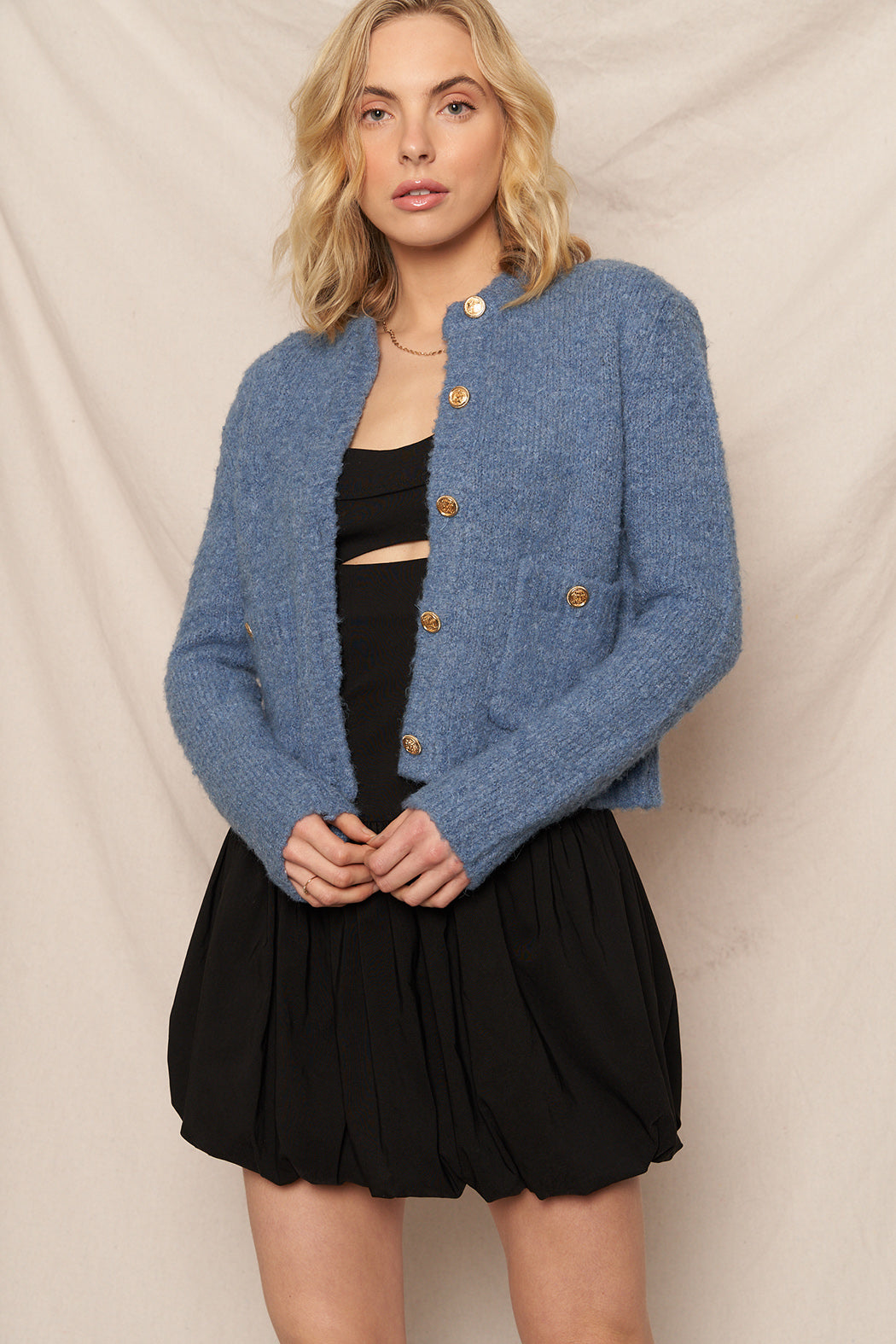 Blue Round Neck Sweater Cardigan