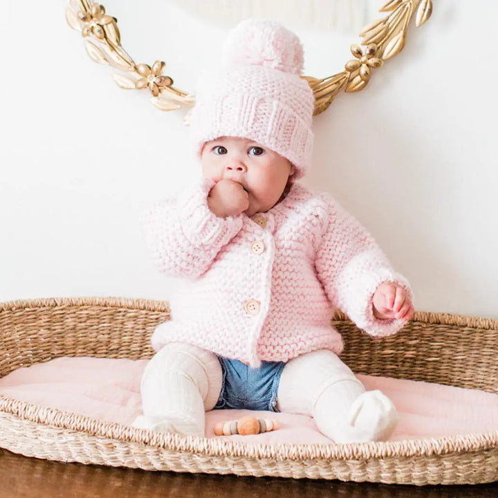 Garter Stitch Cardigan in Blush