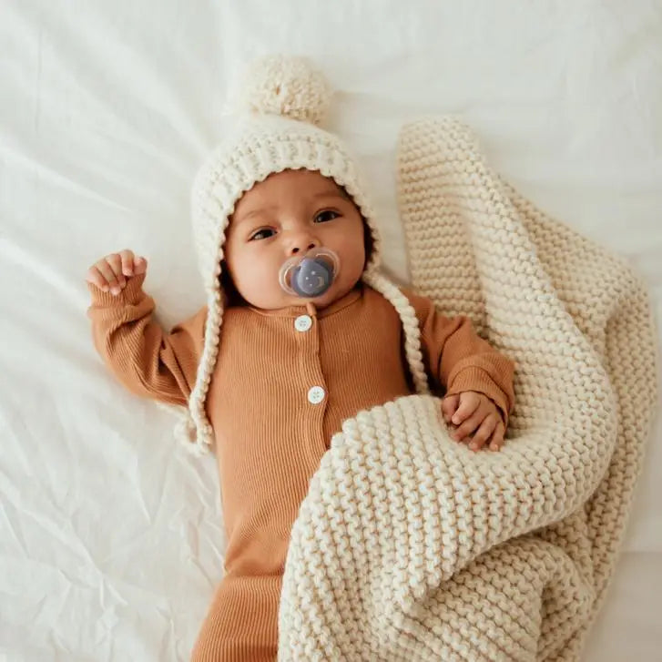 Garter Stitch Knit Bonnet in Natural