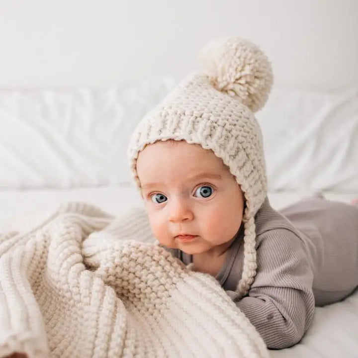 Garter Stitch Knit Bonnet in Natural