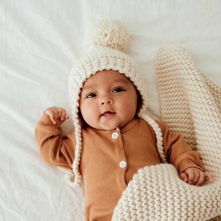 Garter Stitch Knit Bonnet in Natural