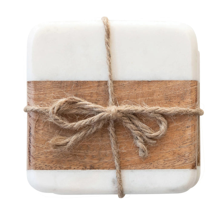 Set of 4 Marble & Wood Coasters