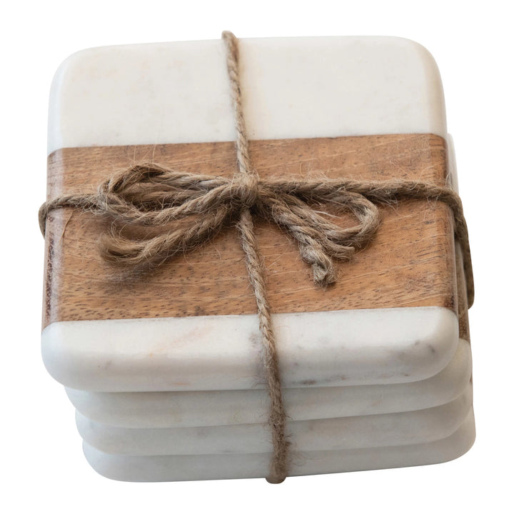 Set of 4 Marble & Wood Coasters