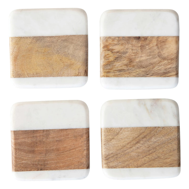 Set of 4 Marble & Wood Coasters