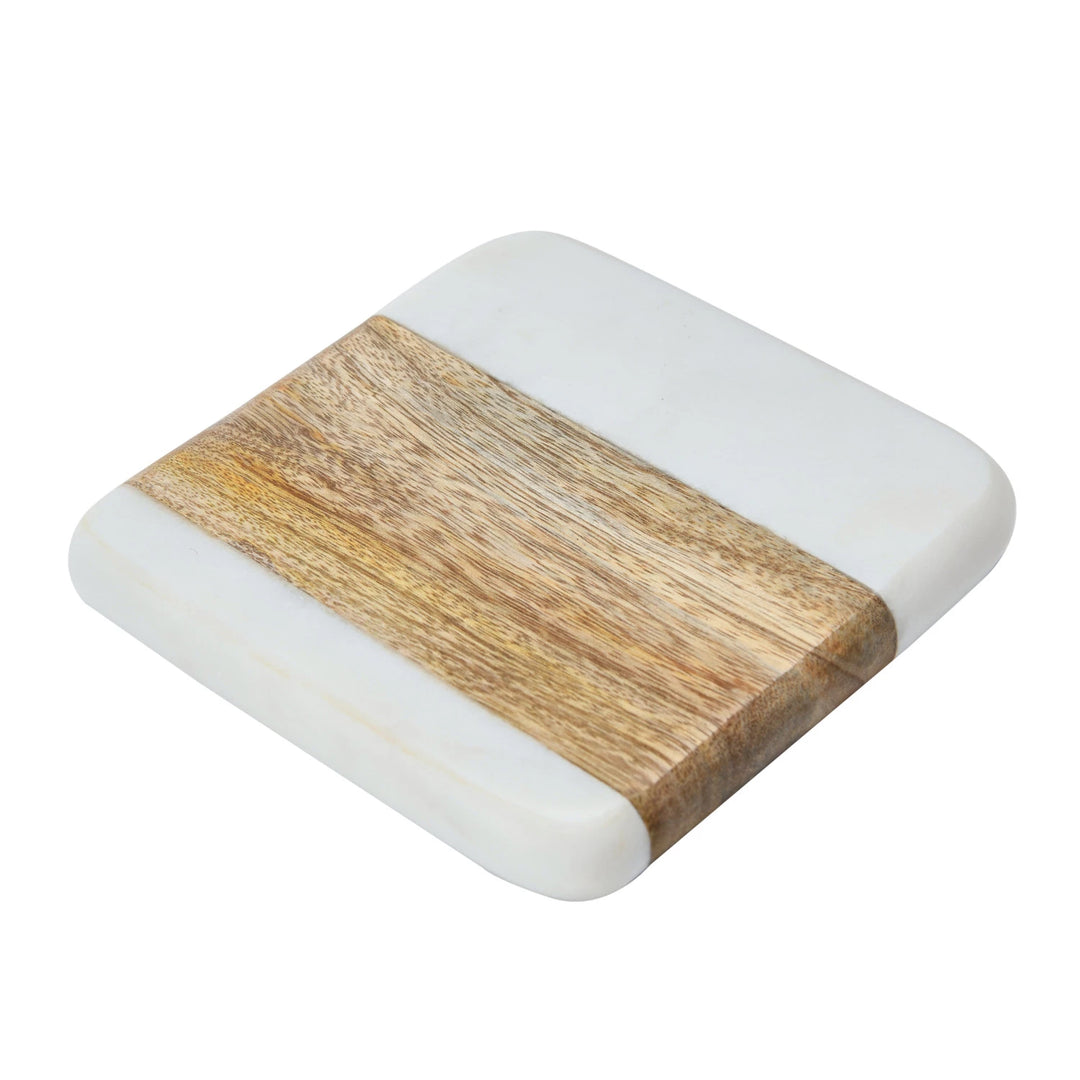 Set of 4 Marble & Wood Coasters