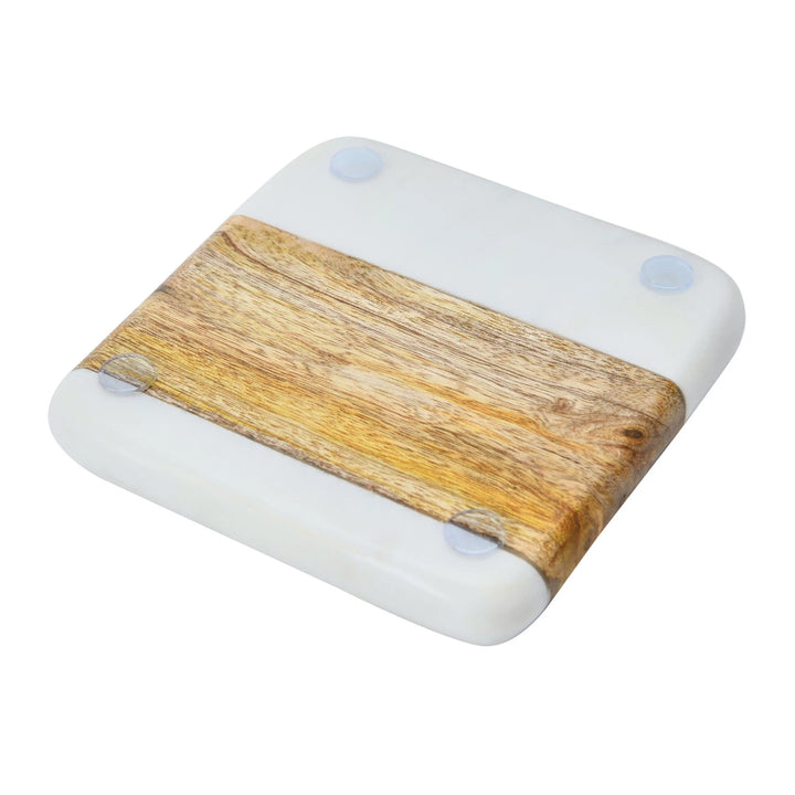 Set of 4 Marble & Wood Coasters