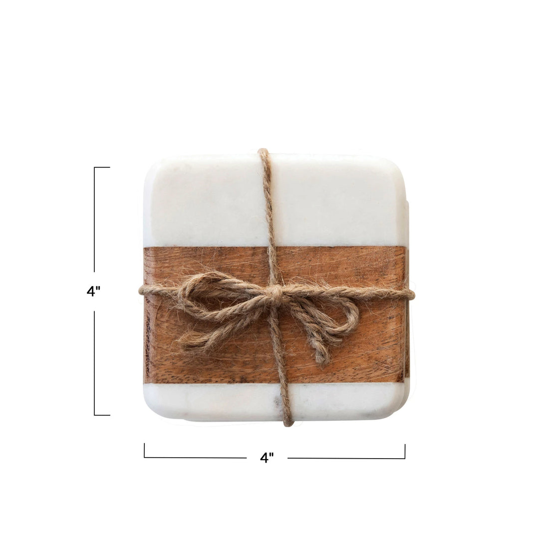 Set of 4 Marble & Wood Coasters