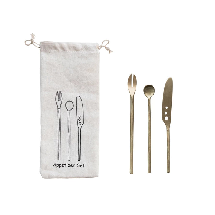 Set of 3 Brass Cutlery in Bag