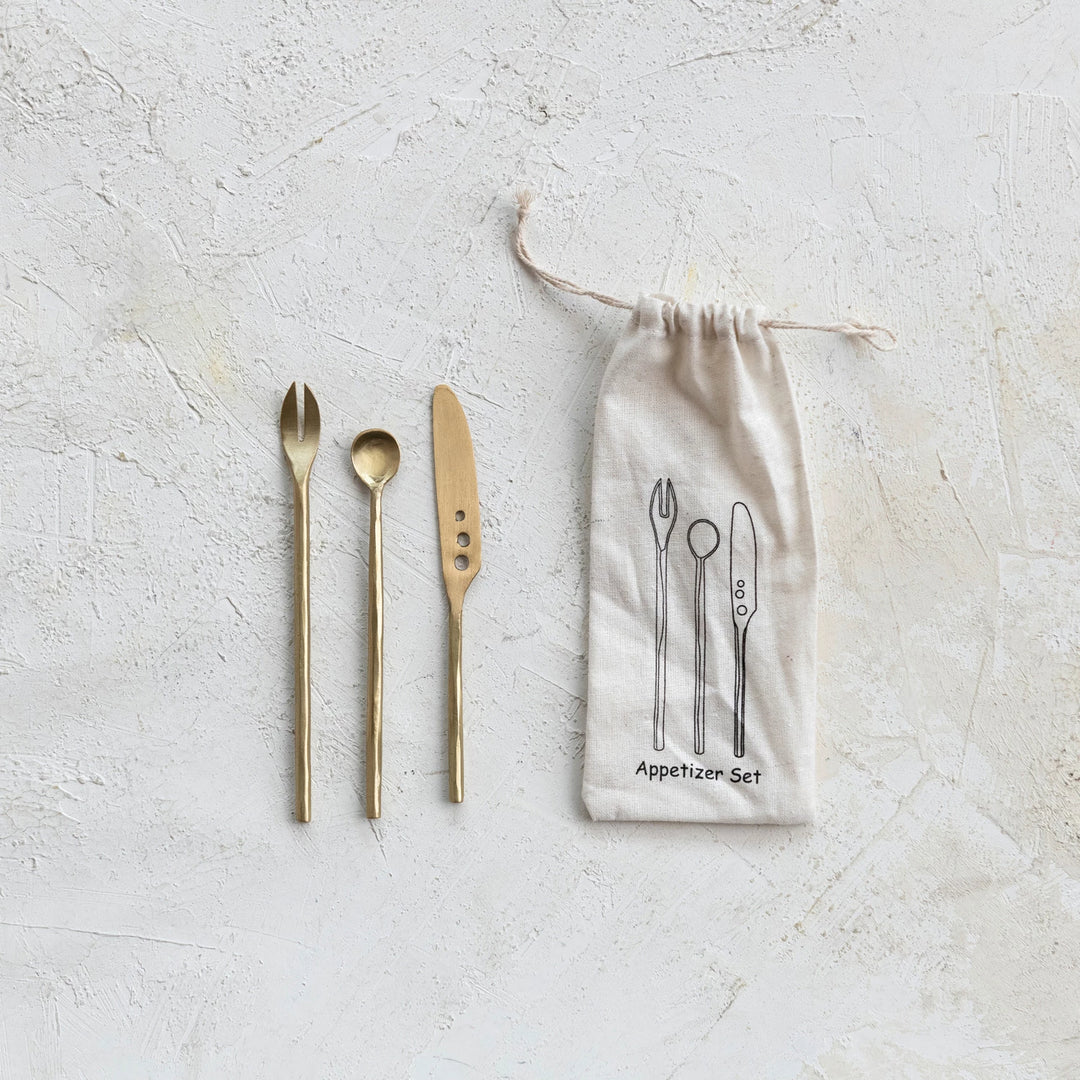 Set of 3 Brass Cutlery in Bag