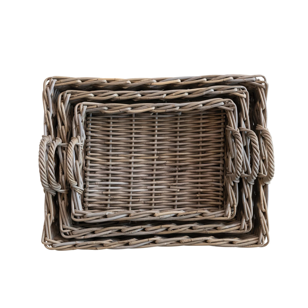 Woven Rattan Tray with Handle