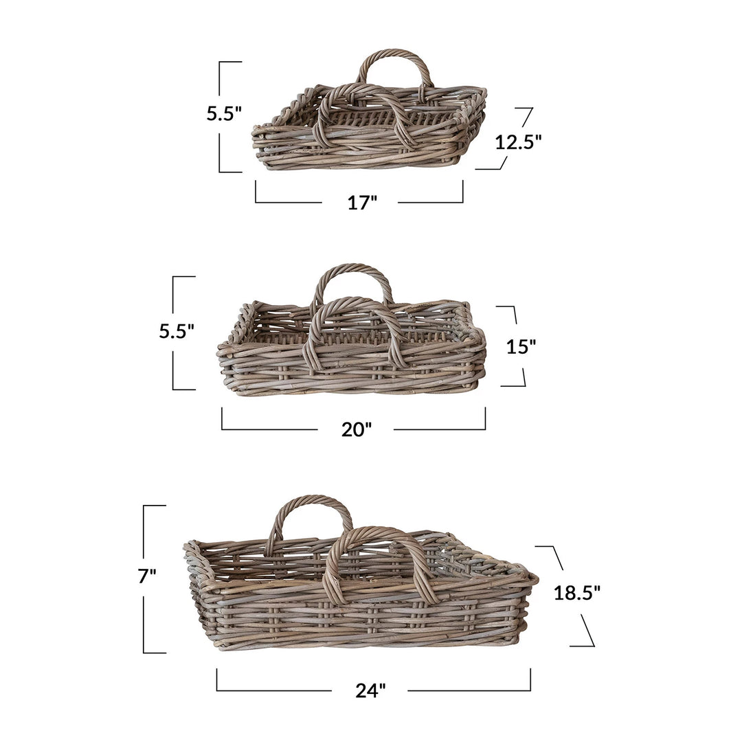 Woven Rattan Tray with Handle