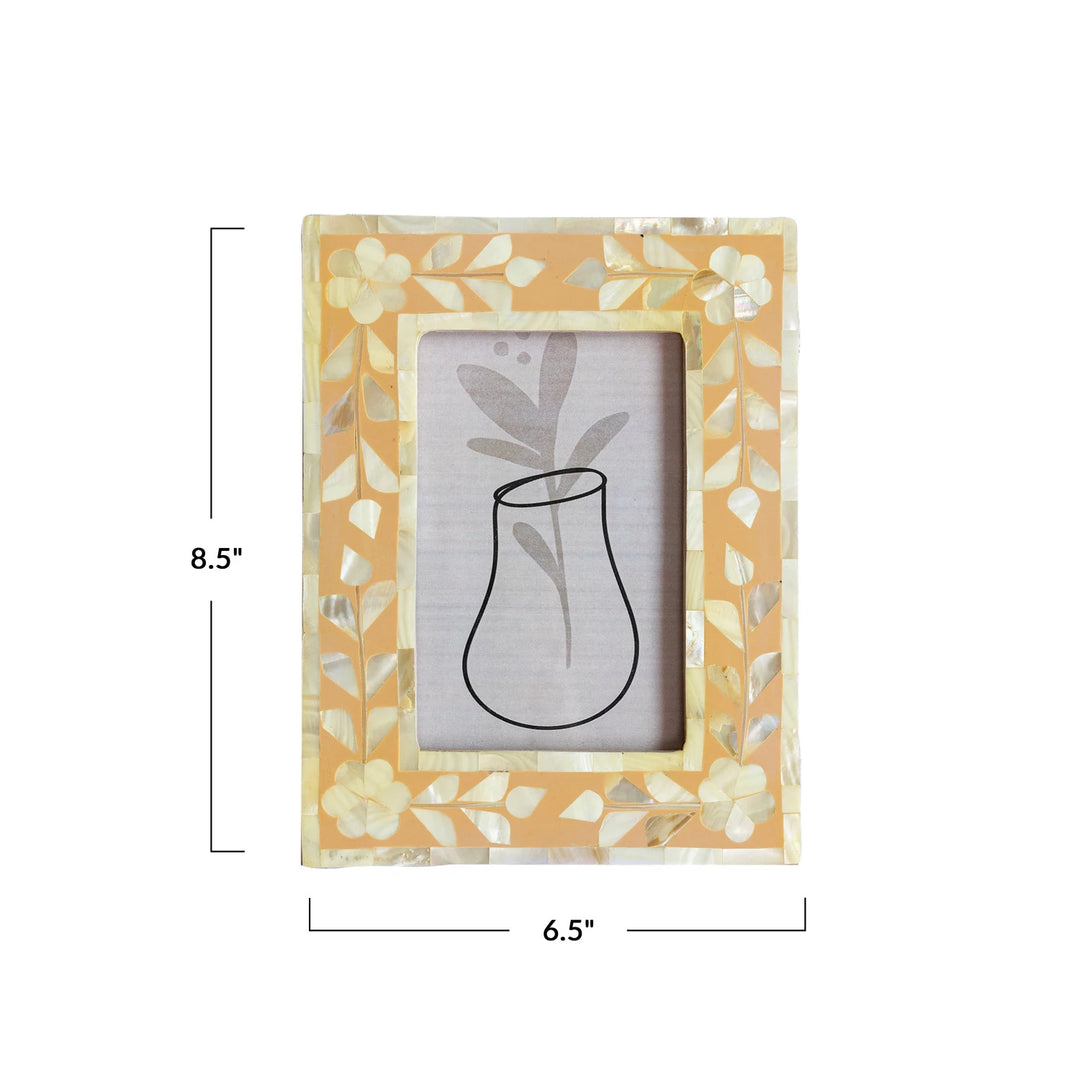 Tan Mother of Pearl Floral Frame