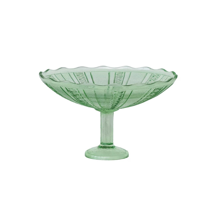 Green Glass Footed Bowl