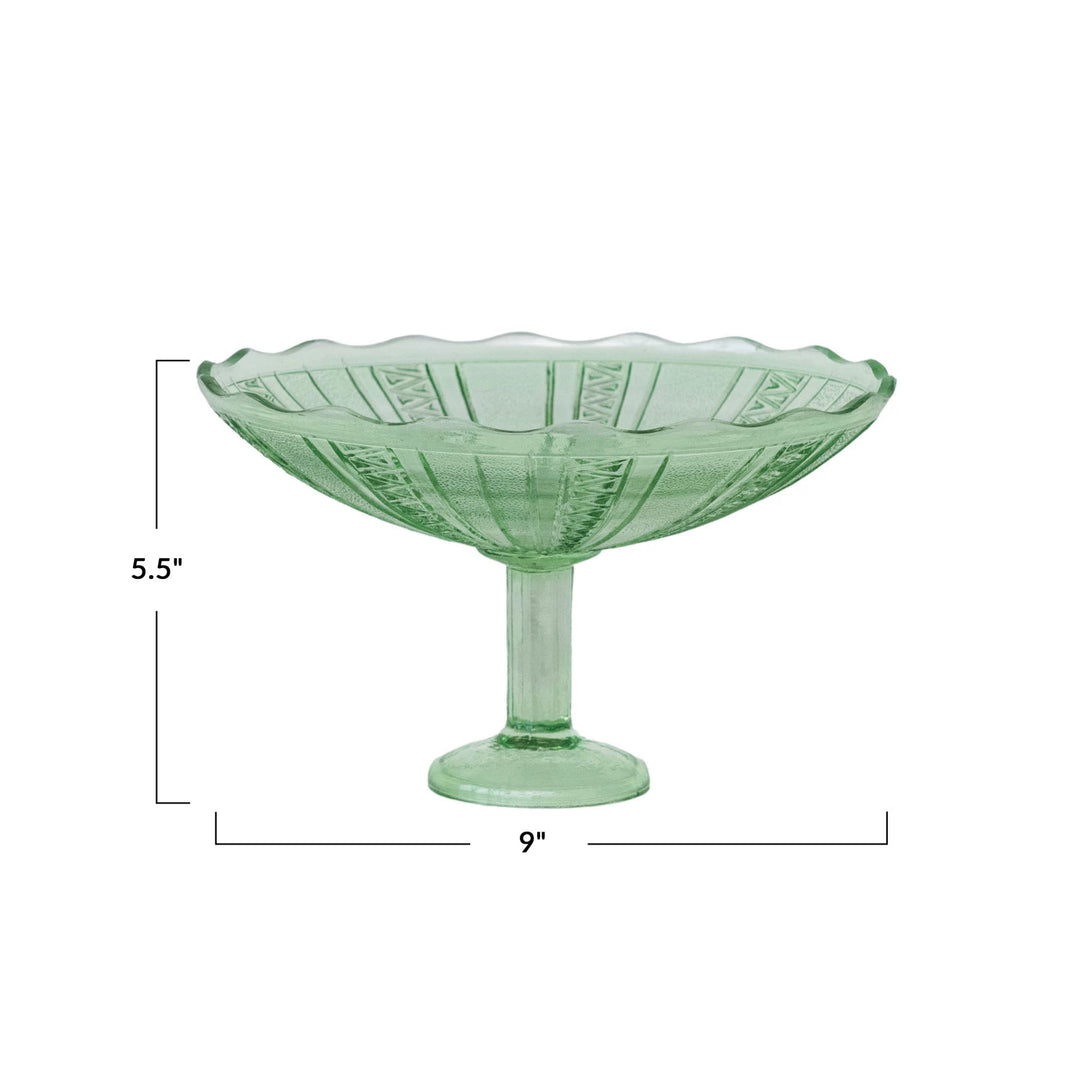 Green Glass Footed Bowl