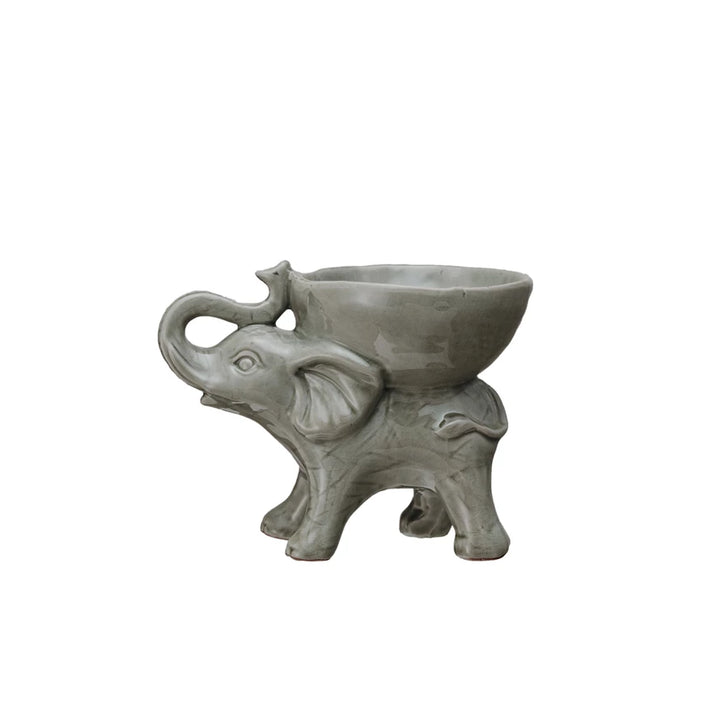 Stone Elephant with Bowl