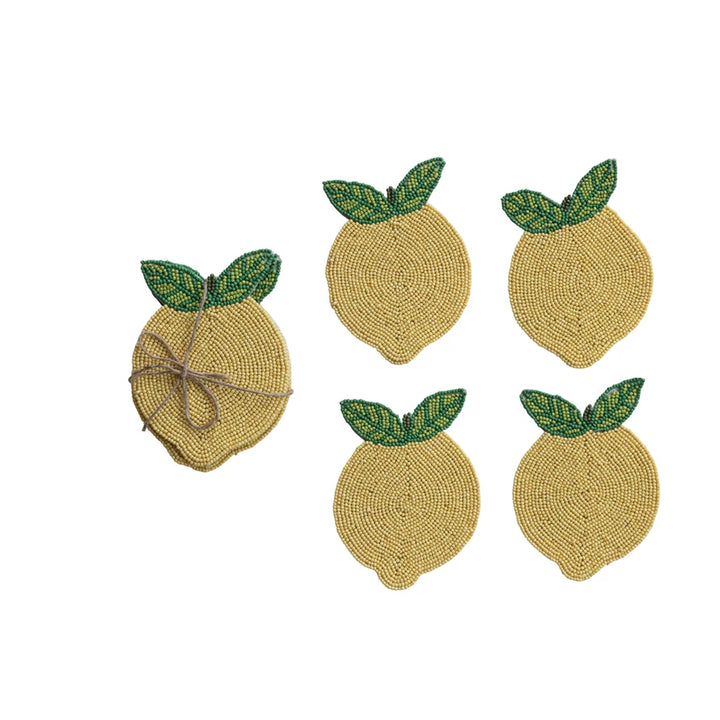 Set Of 4 Beaded Lemon Coaster