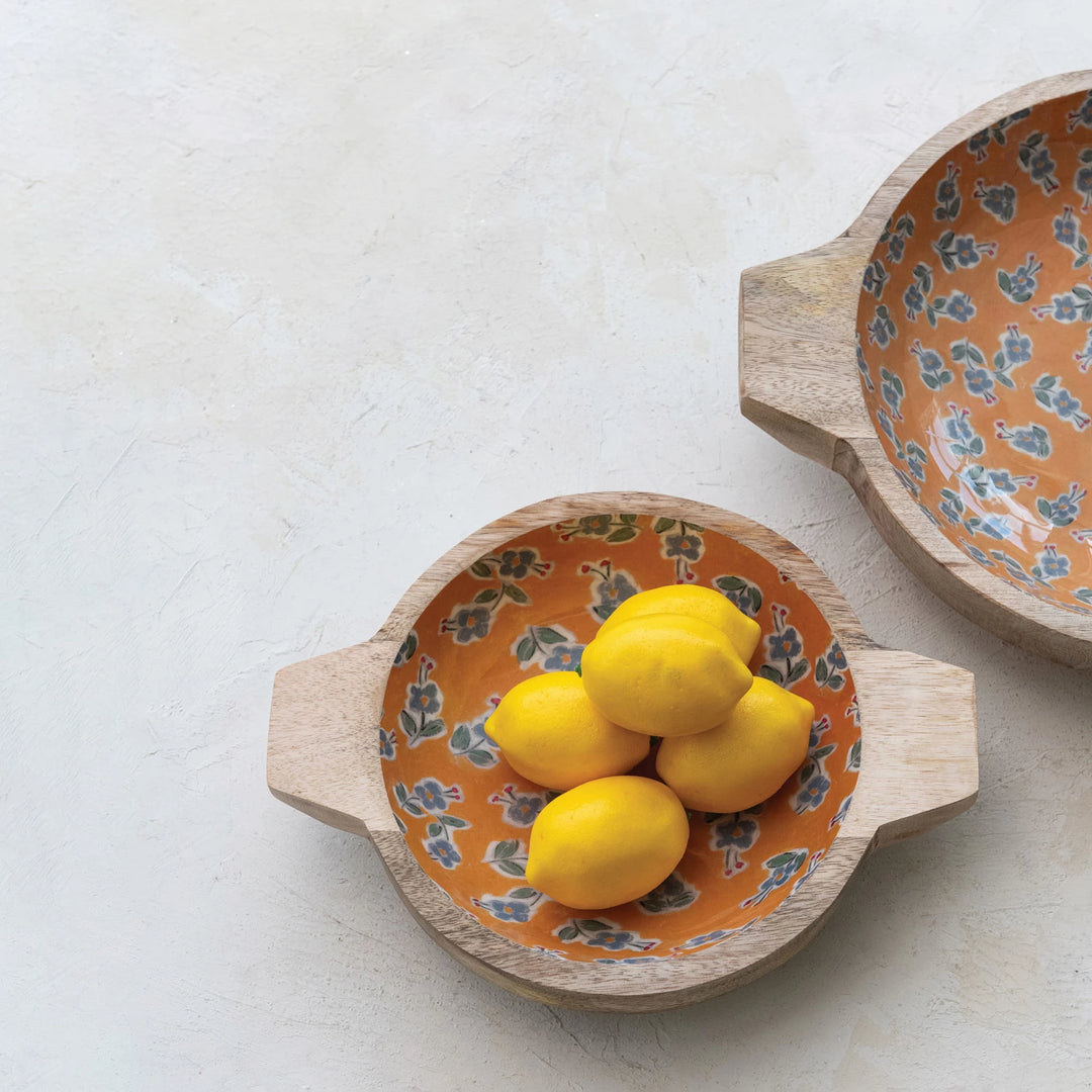 Enamel Pattern Wood Bowl