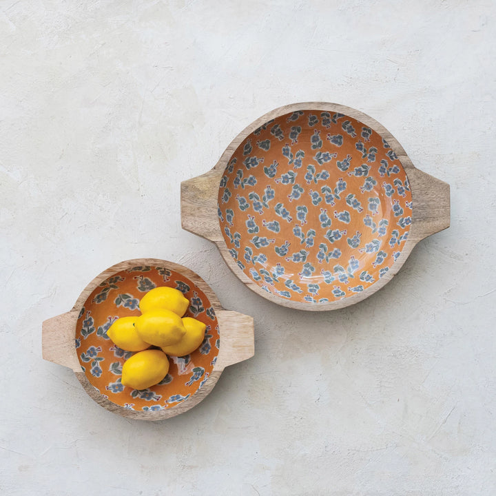 Enamel Pattern Wood Bowl