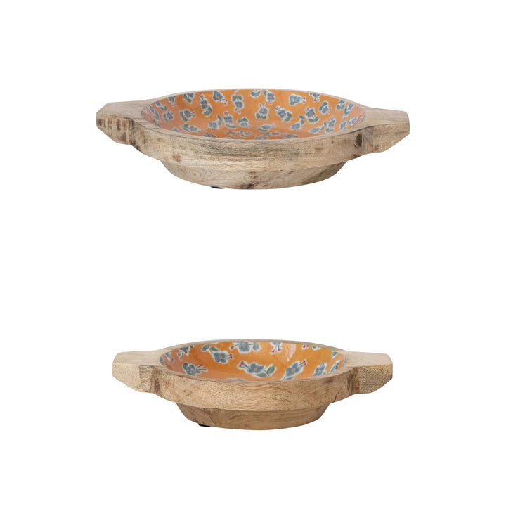 Enamel Pattern Wood Bowl