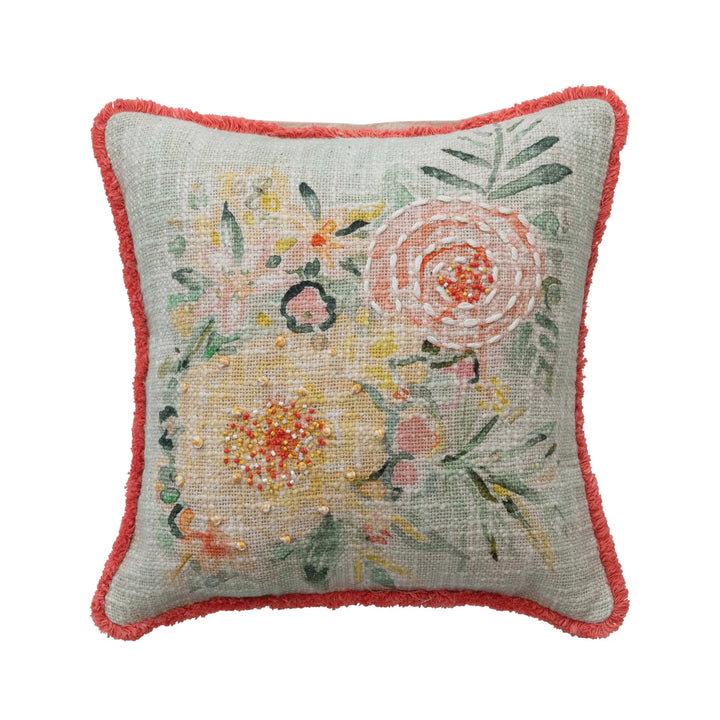 Embroidered Floral Pillow