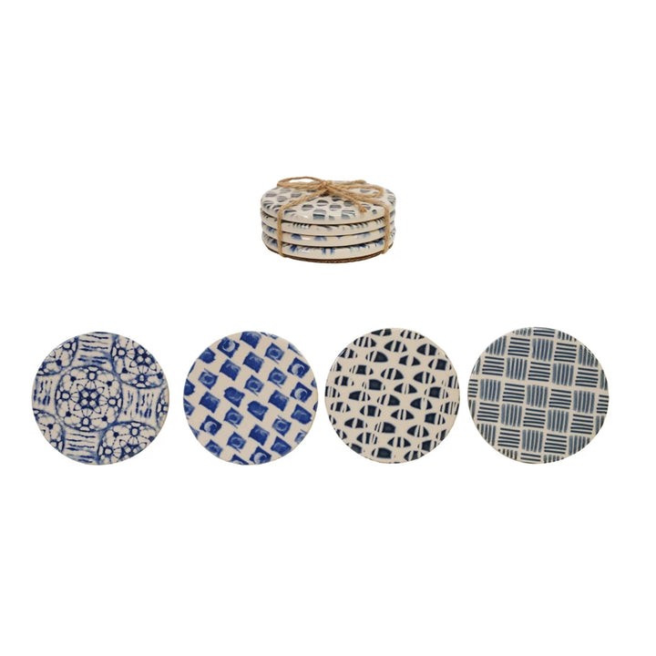 Set of 4 Coasters with Tile Pattern