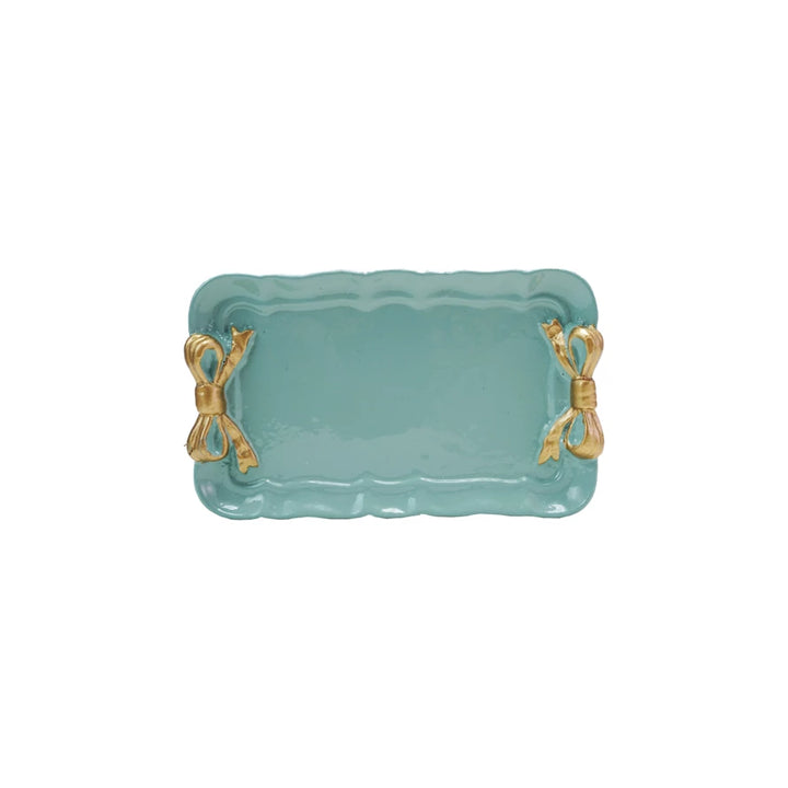 Aqua Metal Tray with Bows