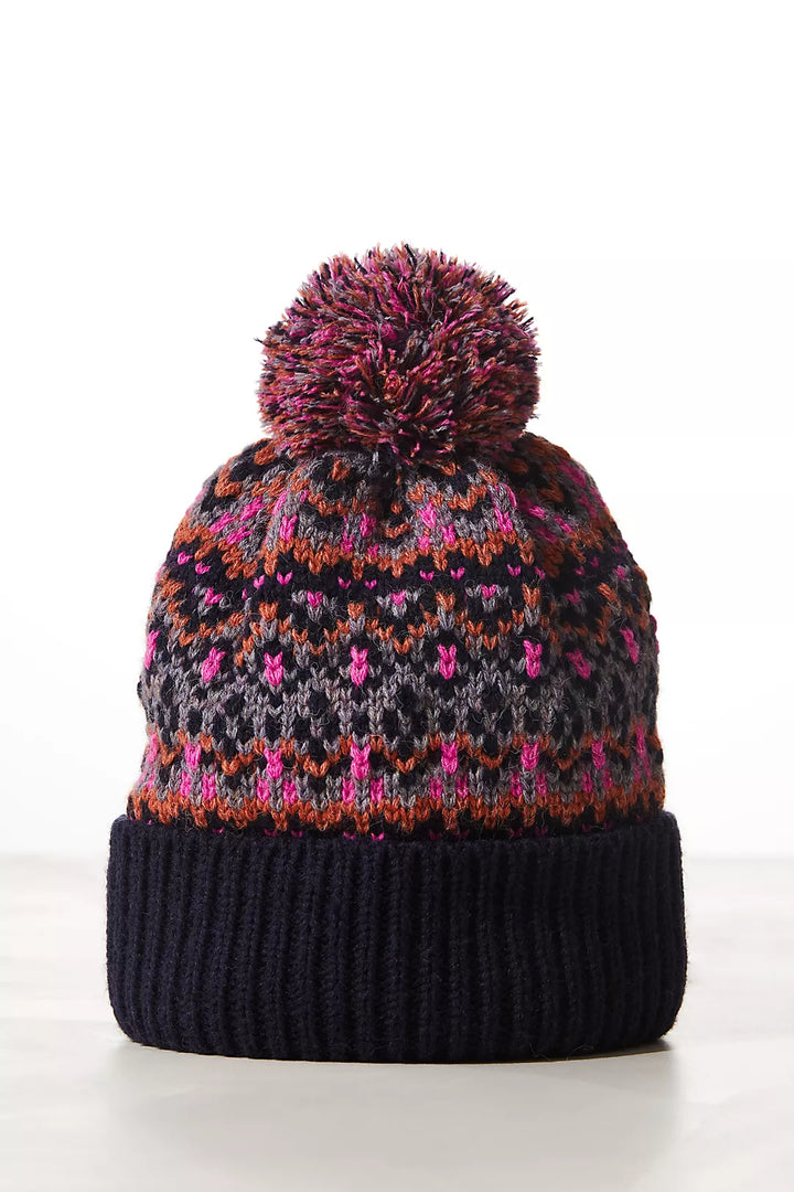 First Frost Fairisle Pom Beanie in Navy