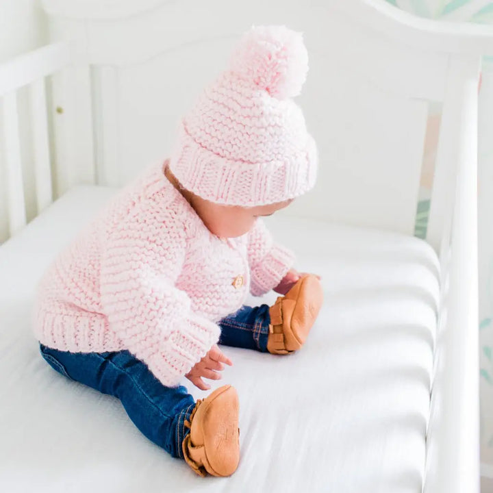 Garter Stitch Cardigan in Blush