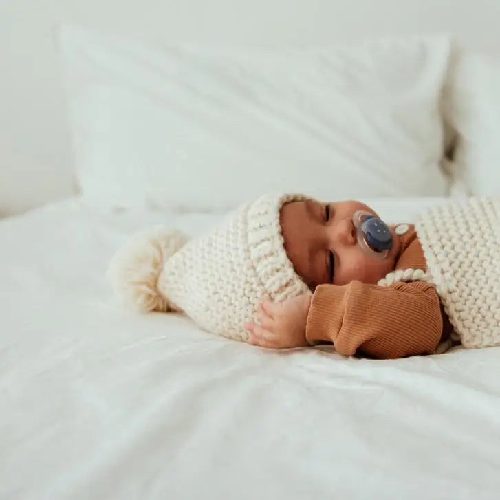 Garter Stitch Knit Bonnet in Natural