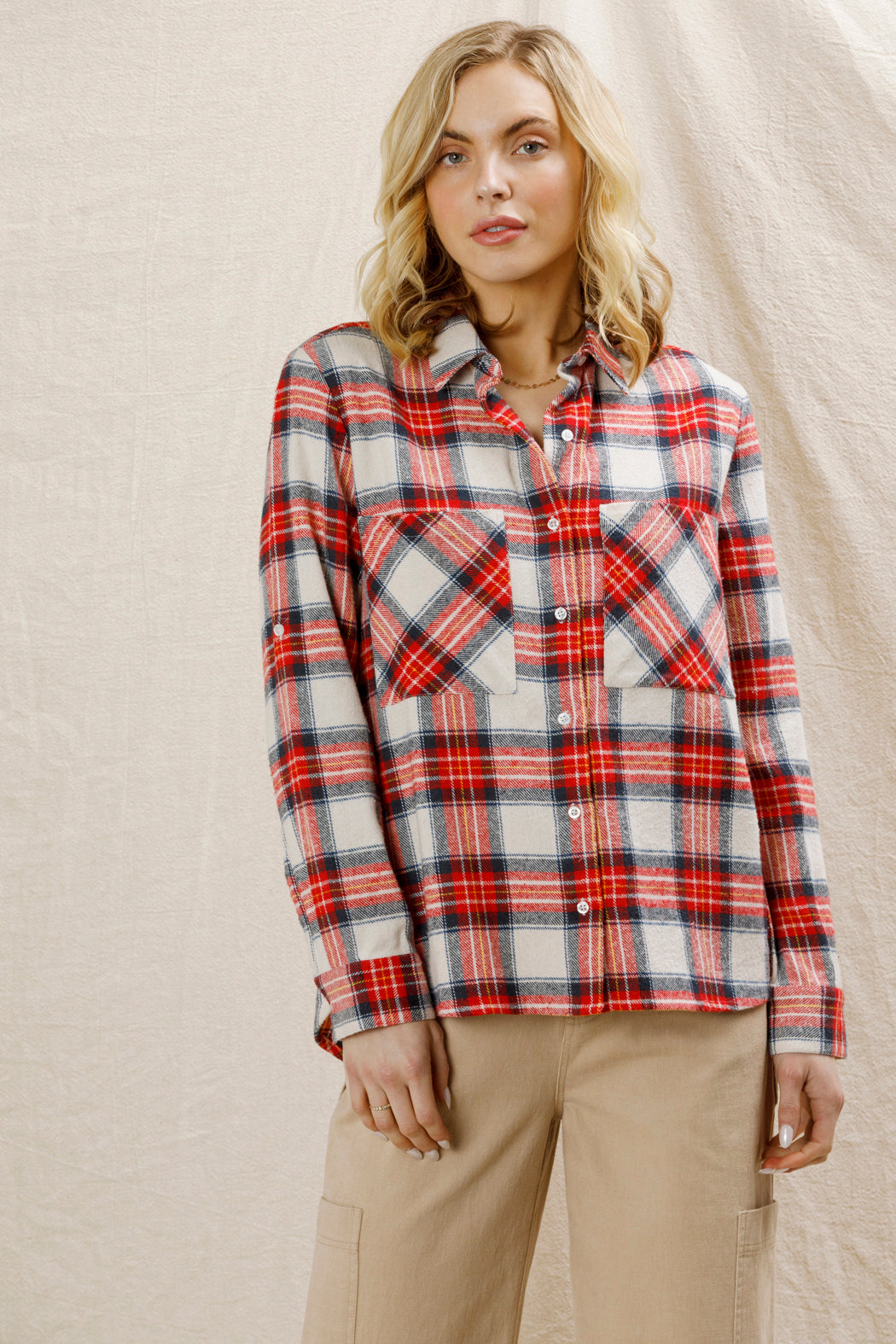 Red Long Sleeve Plaid Button Down